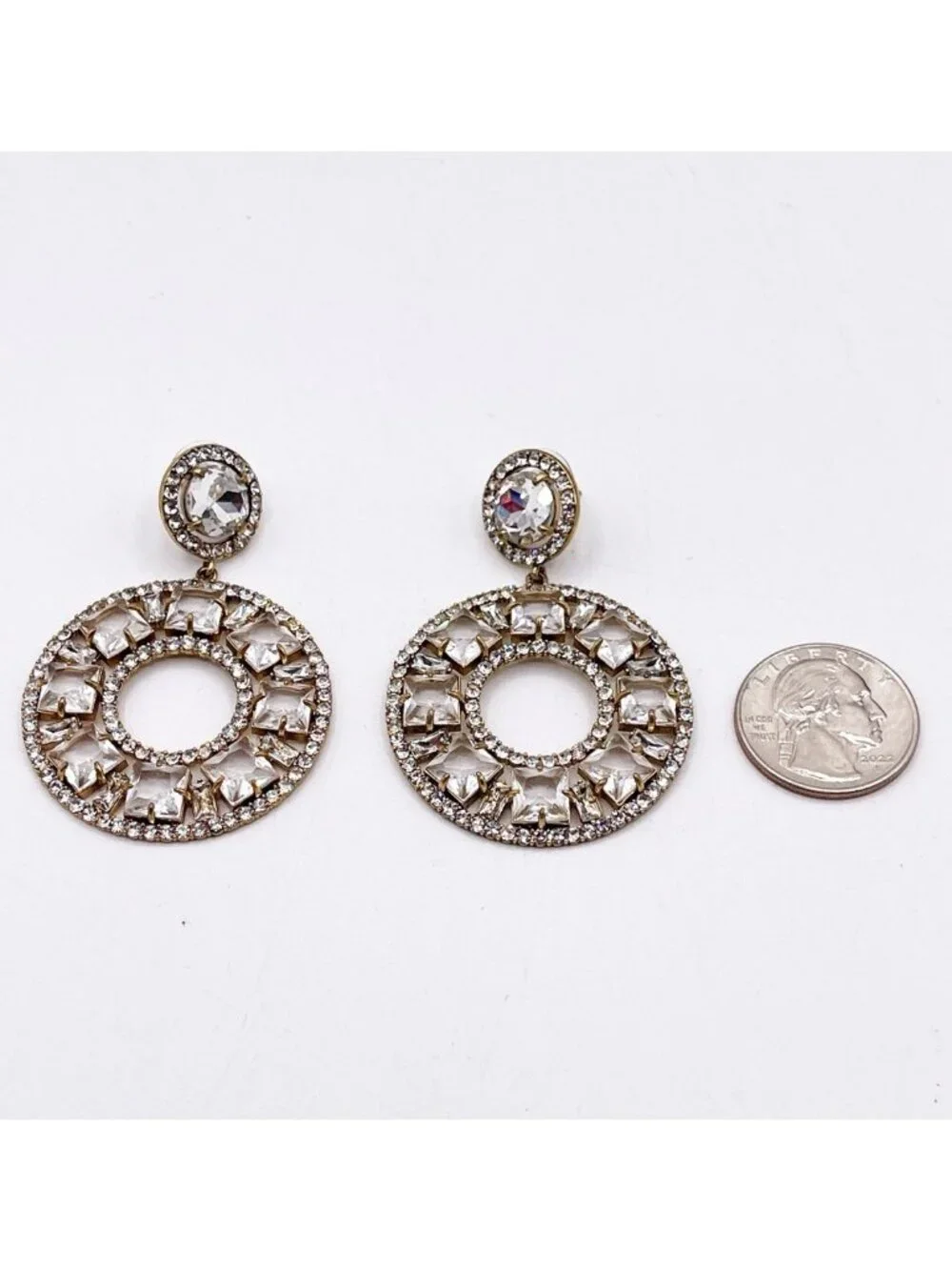 J.Crew Crystal Halo Dangle/Drop Earrings Gold Tone Rhinestone Statement Glam